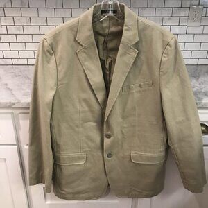 LL Bean Blazer Mens 42 Regular Tan Khaki Cotton Elbow Patch Sport Coat Jacket